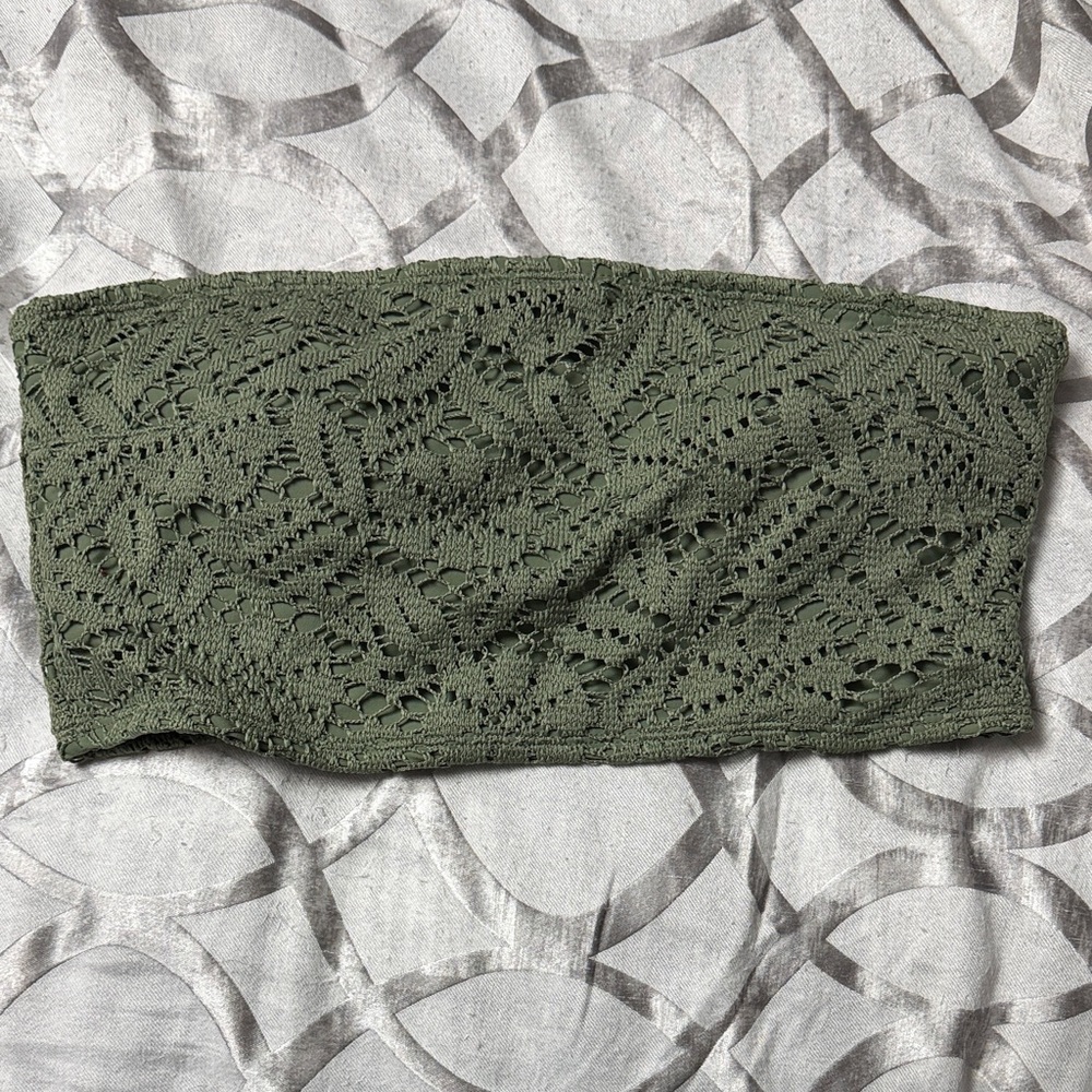 Aerie Forest Green Lace Bandeau Bikini Top